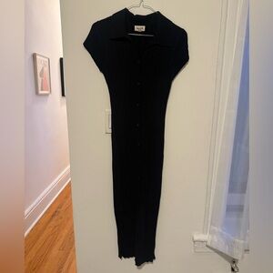 Collared Short Sleeve Ribbed Maxi Sweater Dress